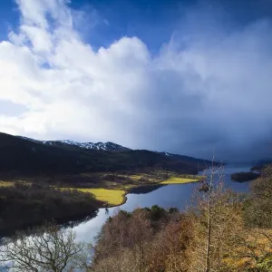 Scotland, Scottish Highlands, Loch Tummel. Storm clouds gather over Loch Tummel viewed from the viewpoint know as