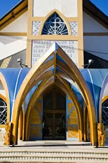 Argentina Gallery: Argentina, The Lake District, Jun├â├é┬¡n De Los Andes. Colourful church in Jun├â├é┬¡n De Los Andes