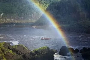 Argentina Gallery: Argentina, Misiones, Iguazu National Park. Rainbow near the impressive Iguazu waterfalls - A world