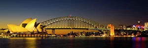 Australia Gallery: Australia, New South Wales, Sydney. Sydney Harbour bridge and the opera house viewed at dusk