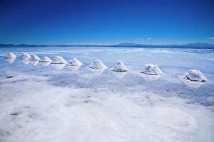 Wilderness Collection: Bolivia, Southern Altiplano, Salar de Uyuni. Cones of salt stacked on the Salar de Uyuni salt flat