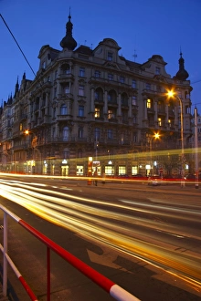 Images Dated 24th February 2006: Czech Republic, Prague, Prague City. Cityscape scene of traffic trails at dusk through a busy