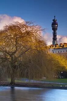 Images Dated 19th January 2012: England, London, Regents Park. Boating Lake in Regents Park, with the iconic BT Tower