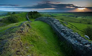 Back Packing Gallery: England, Northumberland, Hadrians Wall. A dramatic stretch of Hadrians Wall running along