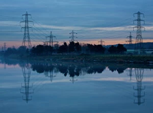Northern County Gallery: England, Tyne & Wear, Newburn. Electricity pylons distribute electricity across the River Tyne