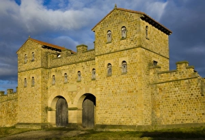England, Tyne & Wear, South Shields. Reconstruction of the main gate at the Arbeia Roman Fort in South