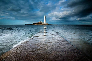 Landscape Gallery: England, Tyne and Wear, Whitley Bay. Incoming tide engulfs the causeway linking St Marys Island &