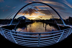 Tyne Book Gallery: The Gateshead Millennium Bridge, Sage, Tyne Bridge and Newcastle upon Tyne river quayside