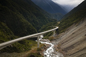 New Zealand, Westland, Otira Gorge Viaduct. The Otira Gorge Viaduct, a modern example of engineering genius completed New Zealand, Westland, Otira Gorge Viaduct. The Otira Gorge Viaduct, a modern example of engineering genius completed