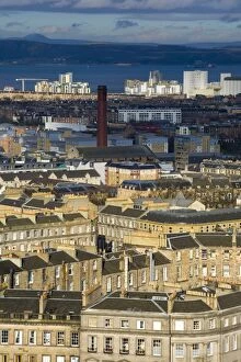 Scot Land Gallery: Scotland, Edinburgh, Calton Hill. Looking across Edinburgh City New Town to The Firth of Forth