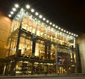 Lights Collection: Scotland, Edinburgh, Festival Theatre. The modern glass facade of the Festival Theatre