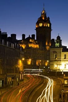 Edinburgh Illuminated Book Gallery: Scotland, Edinburgh, Leith Street. Rush hour traffic on Leith Street looking towards the Balmoral
