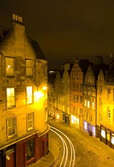 Night Gallery: Scotland, Edinburgh, Old Town. Looking down on West Bow in the Old Town