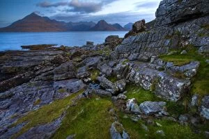British Collection: Scotland, Isle Of Skye, Elgol. Looking across the rocky shoreline north of Elgol towards the peaks