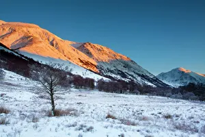 Scotland, Scottish Highlands, Glen Nevis. The snow covered Glen Nevis, looking towards Carn Dearg on the lower slopes Scotland, Scottish Highlands, Glen Nevis. The snow covered Glen Nevis, looking towards Carn Dearg on the lower slopes