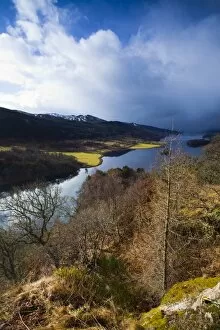 Scotland, Scottish Highlands, Loch Tummel. Storm clouds gather over Loch Tummel viewed from the viewpoint know as
