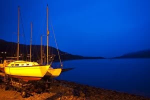 Loch Gallery: Scotland, Scottish Highlands, Ullapool. Sailing boats moored near the busy port at Ullapool